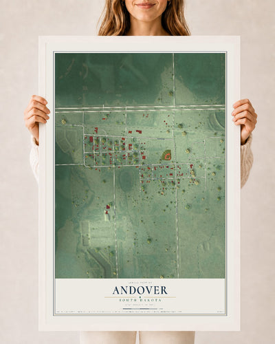 Map of Andover, South Dakota, 24 x 36 inch print in a white wood frame