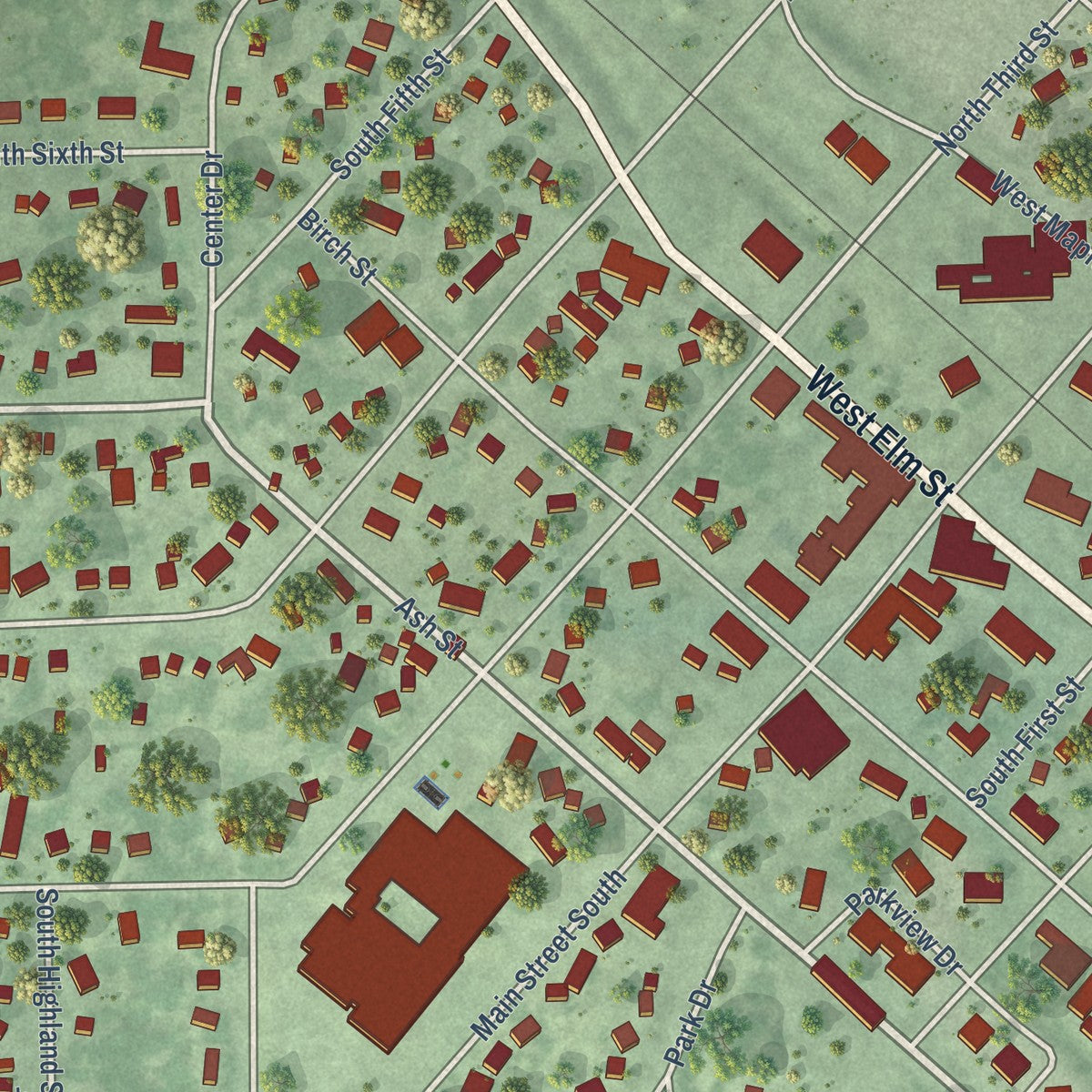 Close-up of the map of Arlington, South Dakota print showing street and building detail