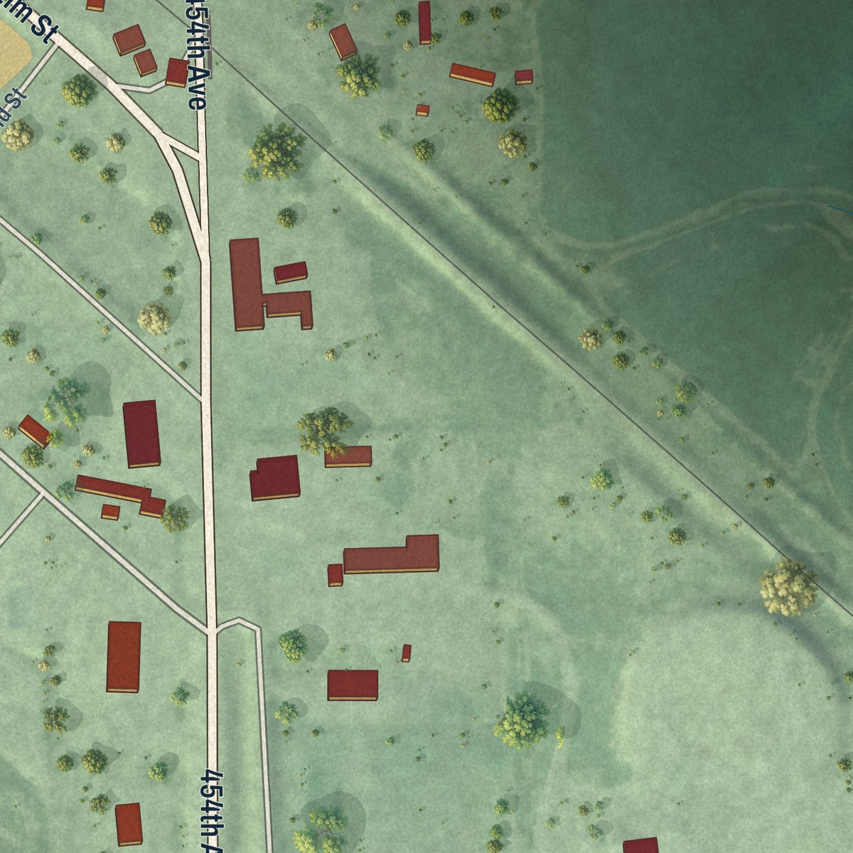 Second close-up of the map of Arlington, South Dakota print showing more streets and buildings