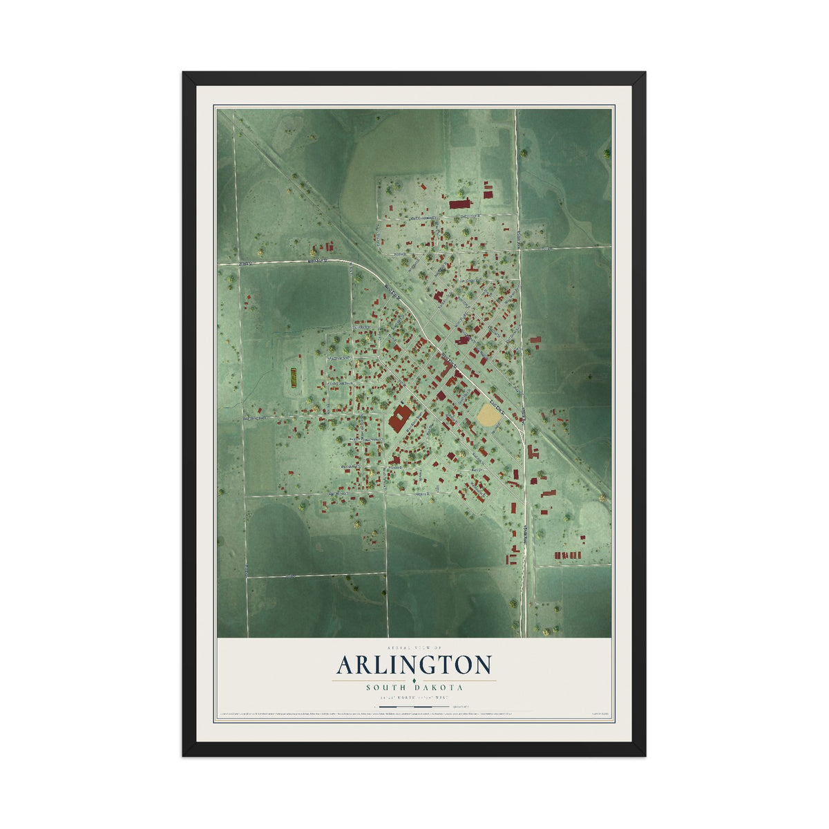 Map of Arlington, South Dakota, 12 x 18 inch print in a black wood frame