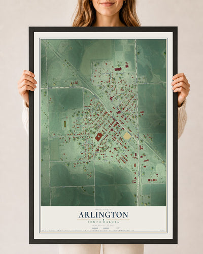 Map of Arlington, South Dakota, 24 x 36 inch print in a black wood frame