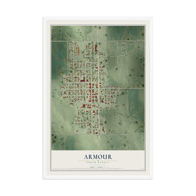 Map of Armour, South Dakota, 12 x 18 inch print in a white wood frame