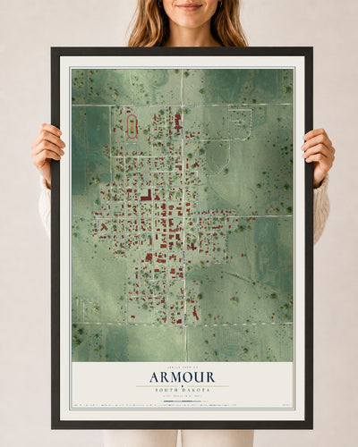 Map of Armour, South Dakota, 24 x 36 inch print in a black wood frame