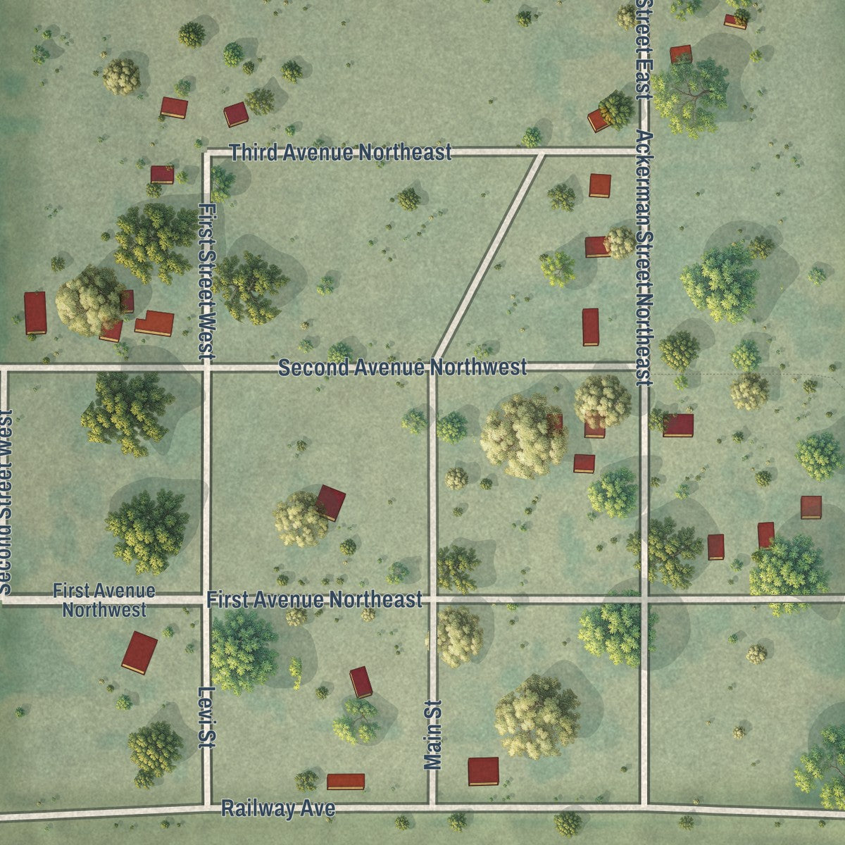 Close-up of the map of Artas, South Dakota print showing street and building detail