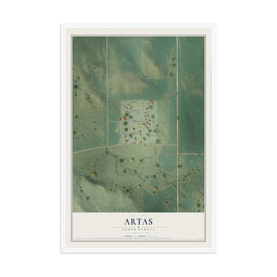 Map of Artas, South Dakota, 12 x 18 inch print in a white wood frame
