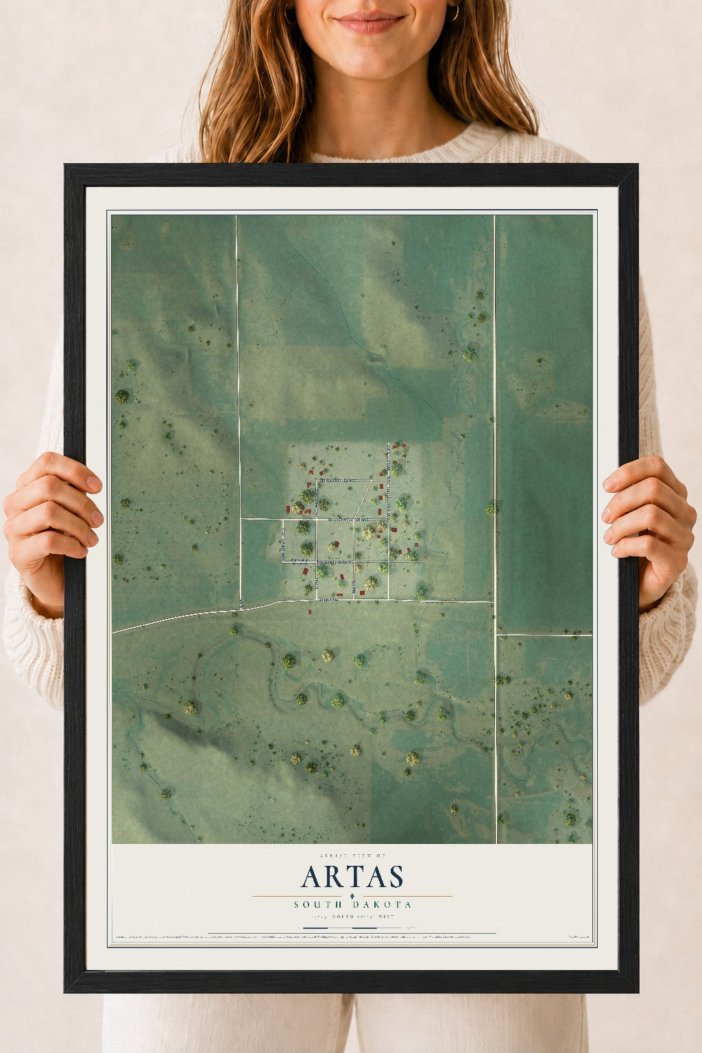 Map of Artas, South Dakota, 18 x 24 inch print in a black wood frame