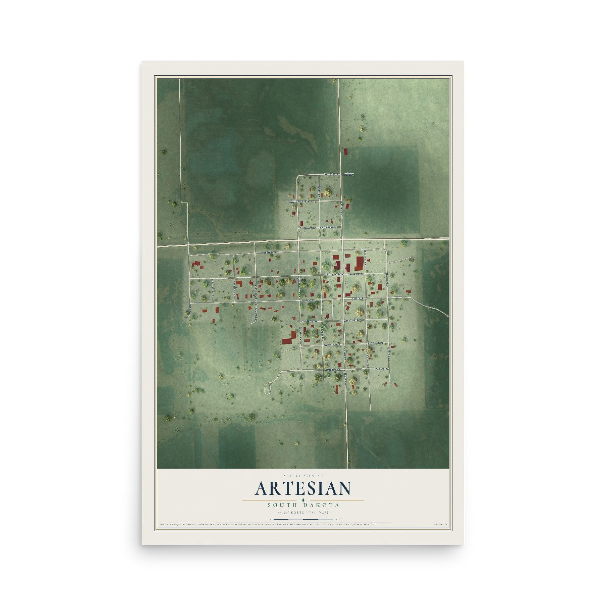 Map of Artesian, South Dakota, 12 x 18 inch unframed archival matte print