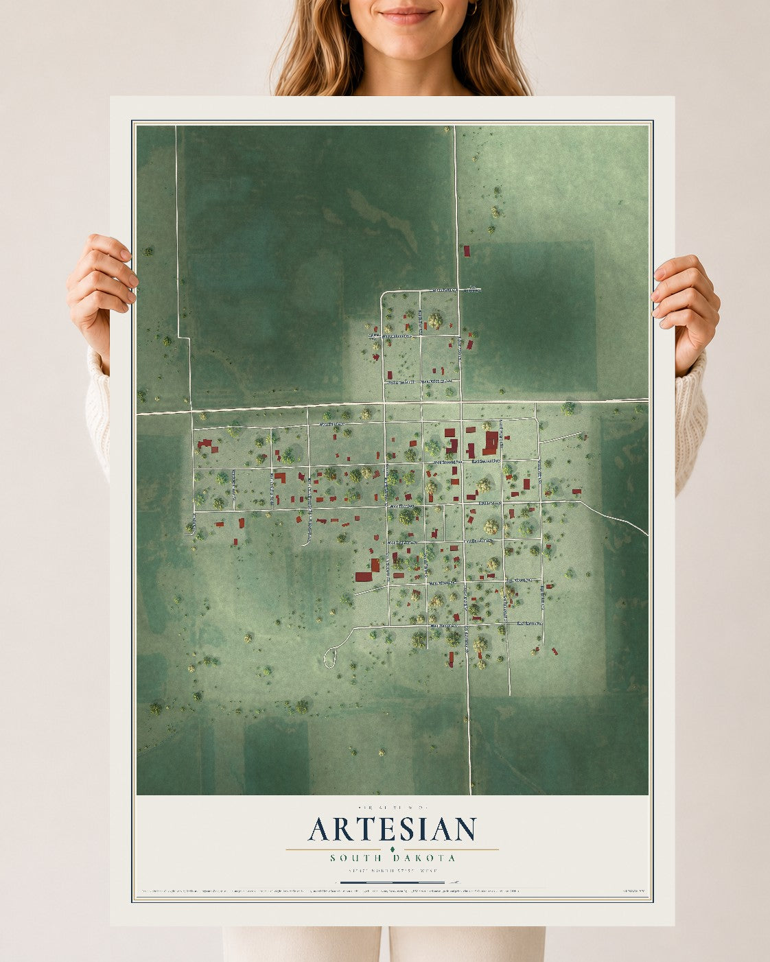 Map of Artesian, South Dakota, 24 x 36 inch unframed archival matte print