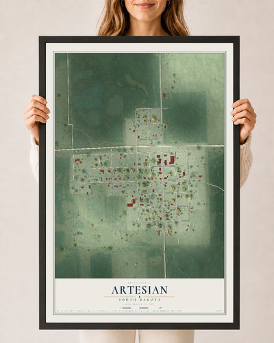 Map of Artesian, South Dakota, 24 x 36 inch print in a black wood frame