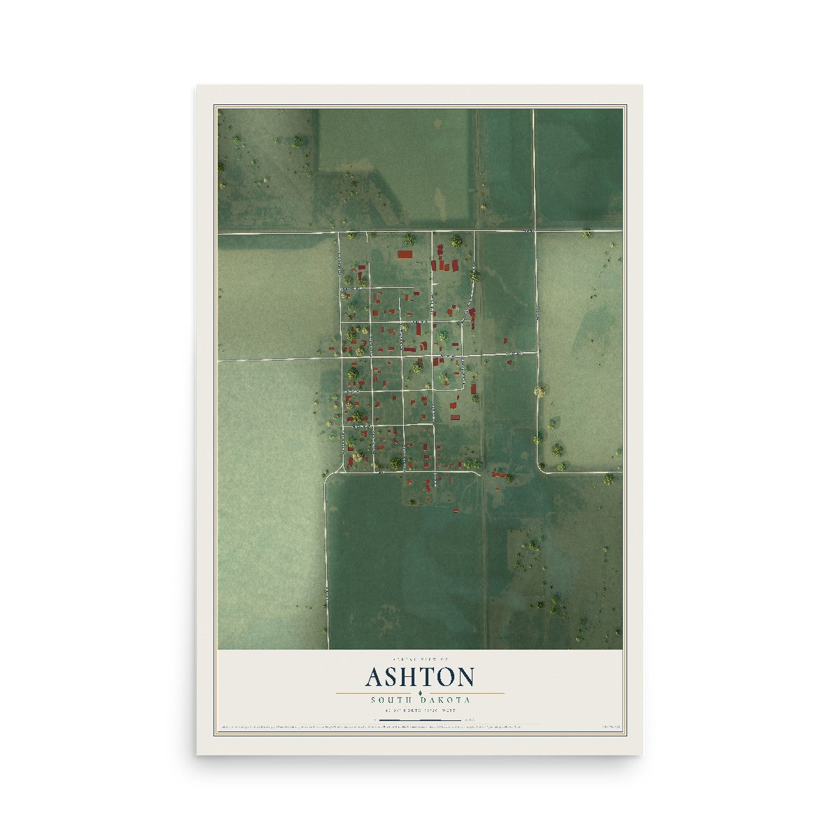 Map of Ashton, South Dakota, 12 x 18 inch unframed archival matte print