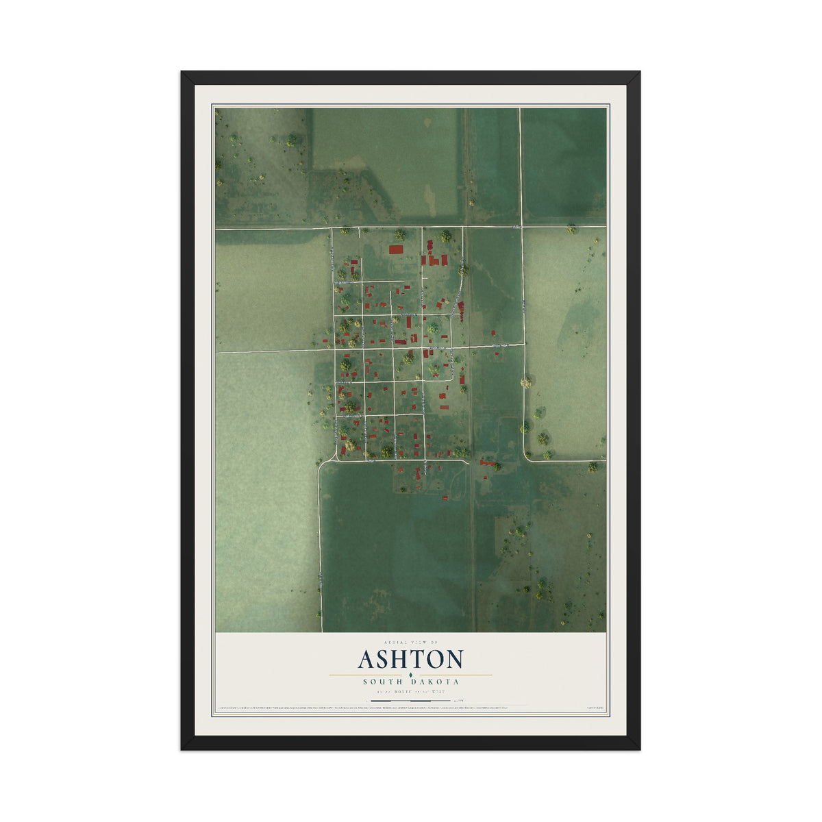Map of Ashton, South Dakota, 12 x 18 inch print in a black wood frame