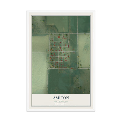 Map of Ashton, South Dakota, 12 x 18 inch print in a white wood frame