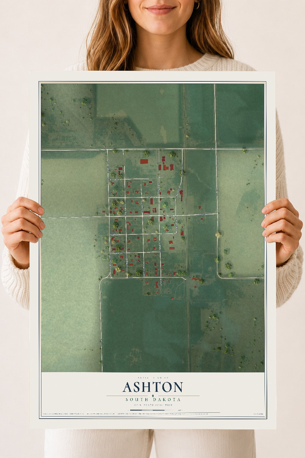 Map of Ashton, South Dakota, 18 x 24 inch unframed archival matte print