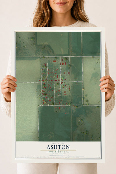 Map of Ashton, South Dakota, 18 x 24 inch unframed archival matte print