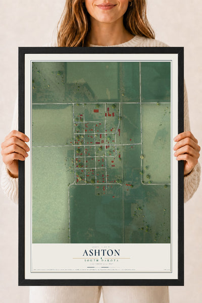 Map of Ashton, South Dakota, 18 x 24 inch print in a black wood frame