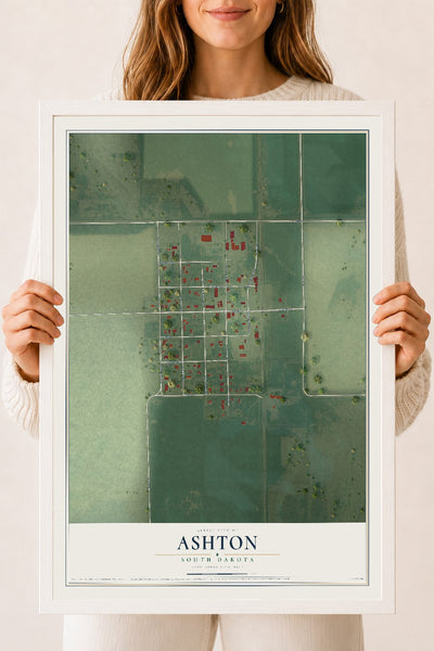 Map of Ashton, South Dakota, 18 x 24 inch print in a white wood frame