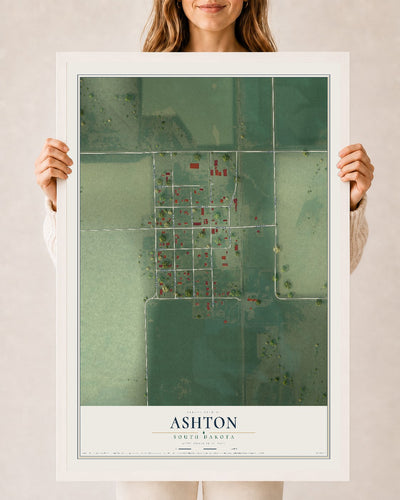 Map of Ashton, South Dakota, 24 x 36 inch print in a white wood frame