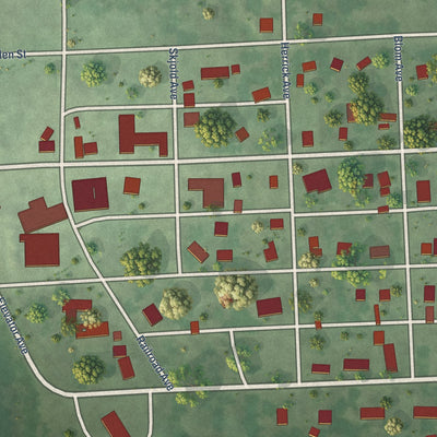 Close-up of the map of Astoria, South Dakota print showing street and building detail