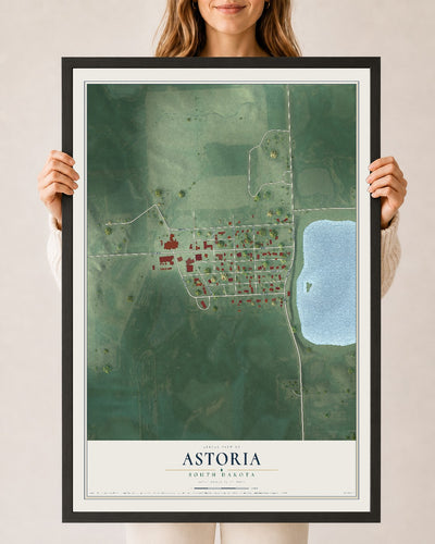 Map of Astoria, South Dakota, 24 x 36 inch print in a black wood frame