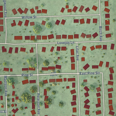 Close-up of the map of Aurora, South Dakota print showing street and building detail