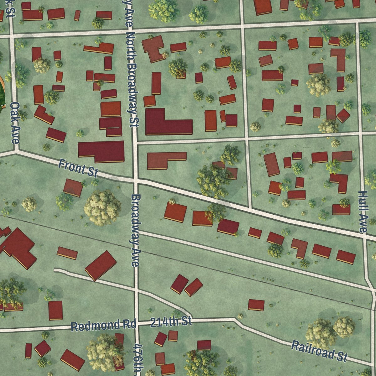 Second close-up of the map of Aurora, South Dakota print showing more streets and buildings
