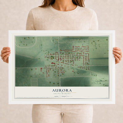 Map of Aurora, South Dakota, 12 x 18 inch print in a white wood frame