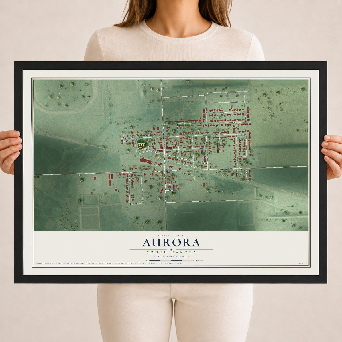 Map of Aurora, South Dakota, 18 x 24 inch print in a black wood frame