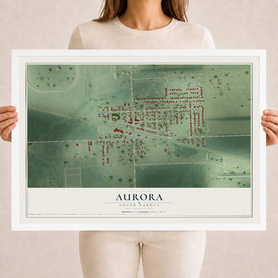 Map of Aurora, South Dakota, 18 x 24 inch print in a white wood frame