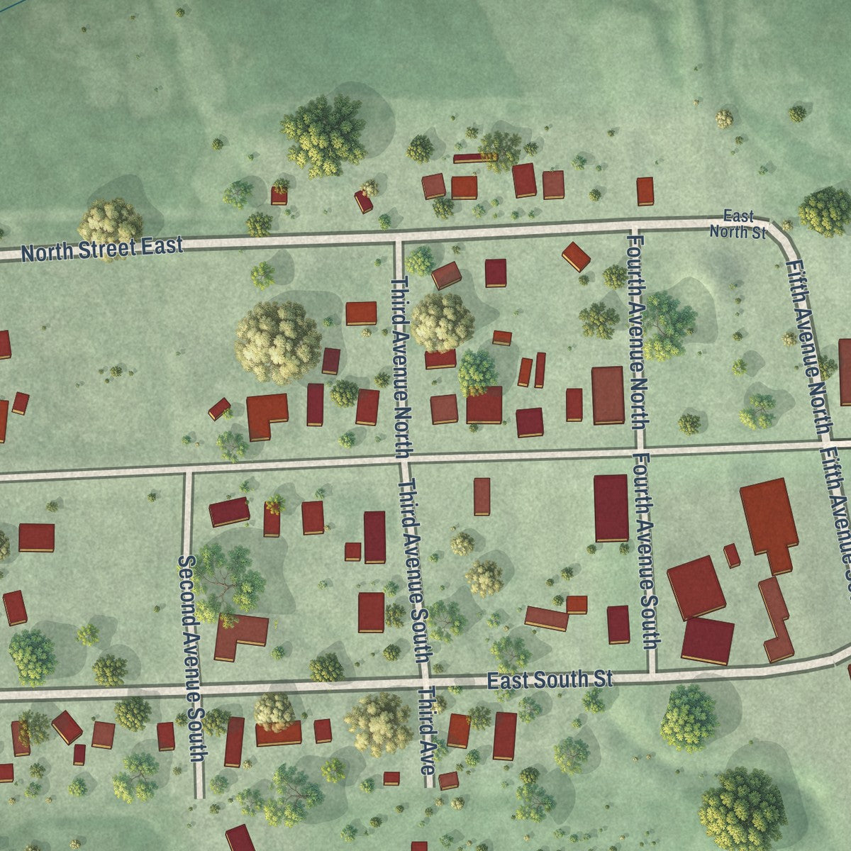 Close-up of the map of Badger, South Dakota print showing street and building detail