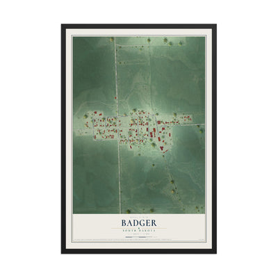 Map of Badger, South Dakota, 12 x 18 inch print in a black wood frame