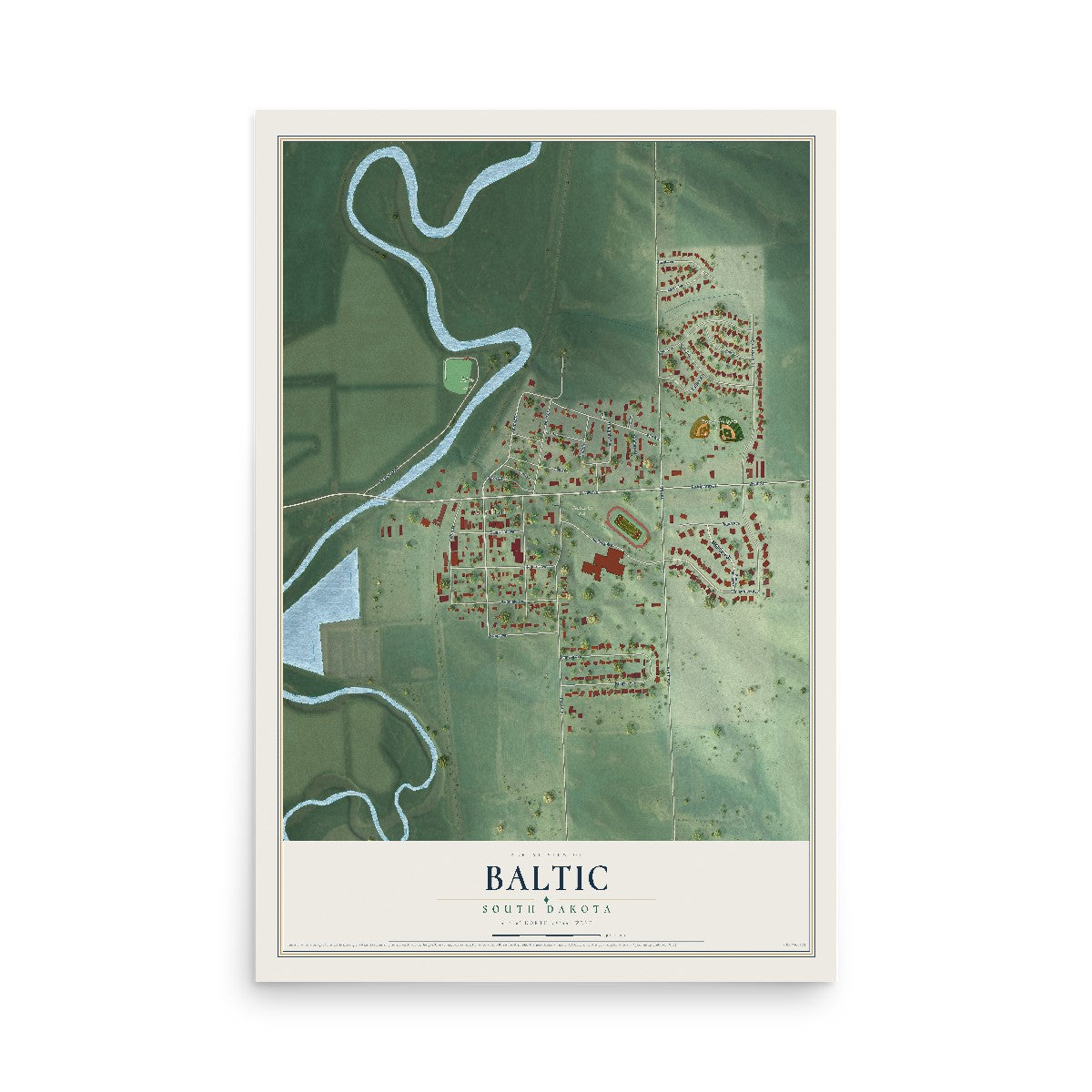 Map of Baltic, South Dakota, 12 x 18 inch unframed archival matte print