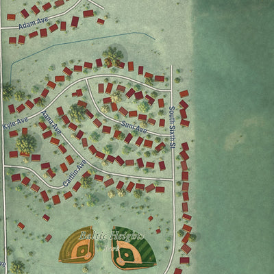 Second close-up of the map of Baltic, South Dakota print showing more streets and buildings