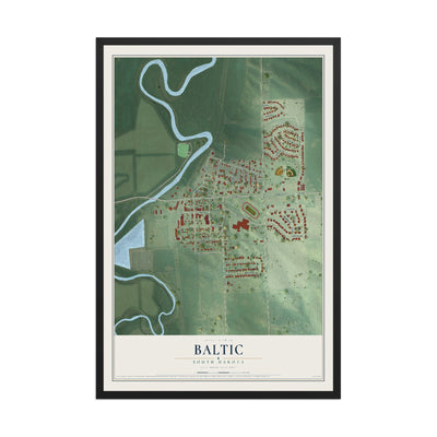 Map of Baltic, South Dakota, 12 x 18 inch print in a black wood frame