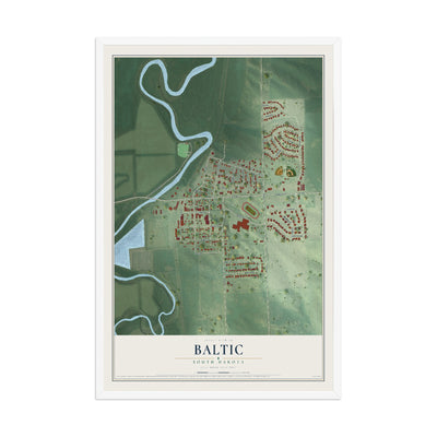 Map of Baltic, South Dakota, 12 x 18 inch print in a white wood frame