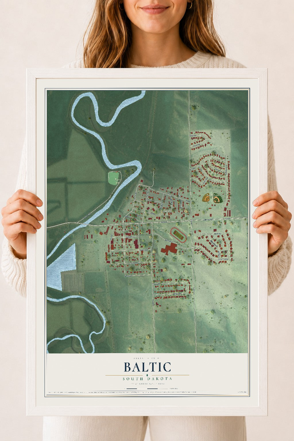 Map of Baltic, South Dakota, 18 x 24 inch print in a white wood frame