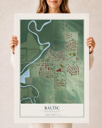 Map of Baltic, South Dakota, 24 x 36 inch print in a white wood frame