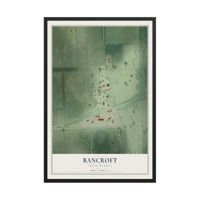 Map of Bancroft, South Dakota, 12 x 18 inch print in a black wood frame