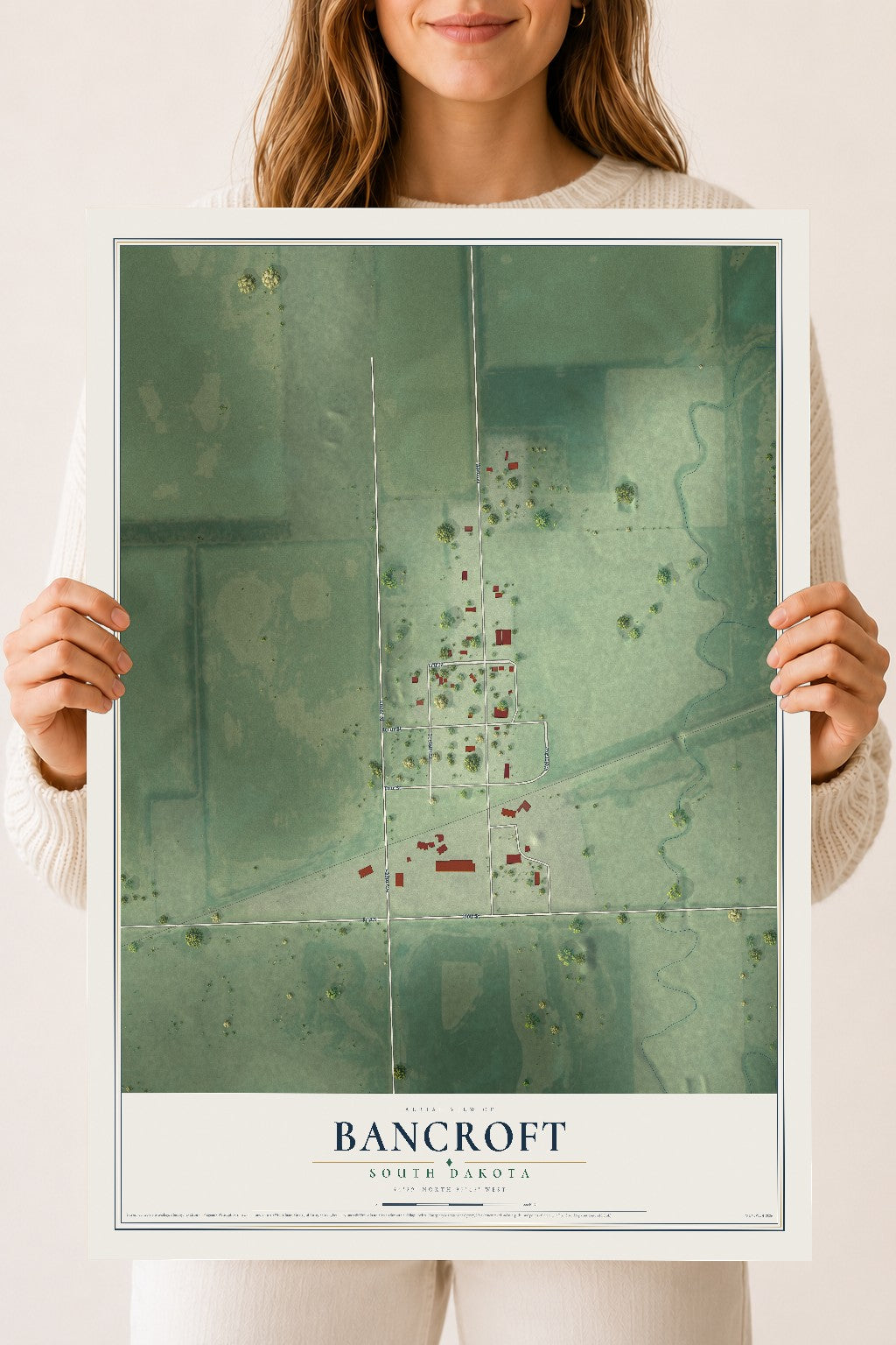 Map of Bancroft, South Dakota, 18 x 24 inch unframed archival matte print