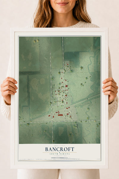 Map of Bancroft, South Dakota, 18 x 24 inch print in a white wood frame