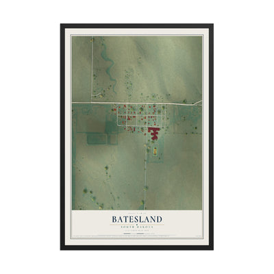 Map of Batesland, South Dakota, 12 x 18 inch print in a black wood frame
