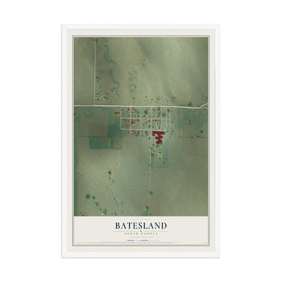 Map of Batesland, South Dakota, 12 x 18 inch print in a white wood frame