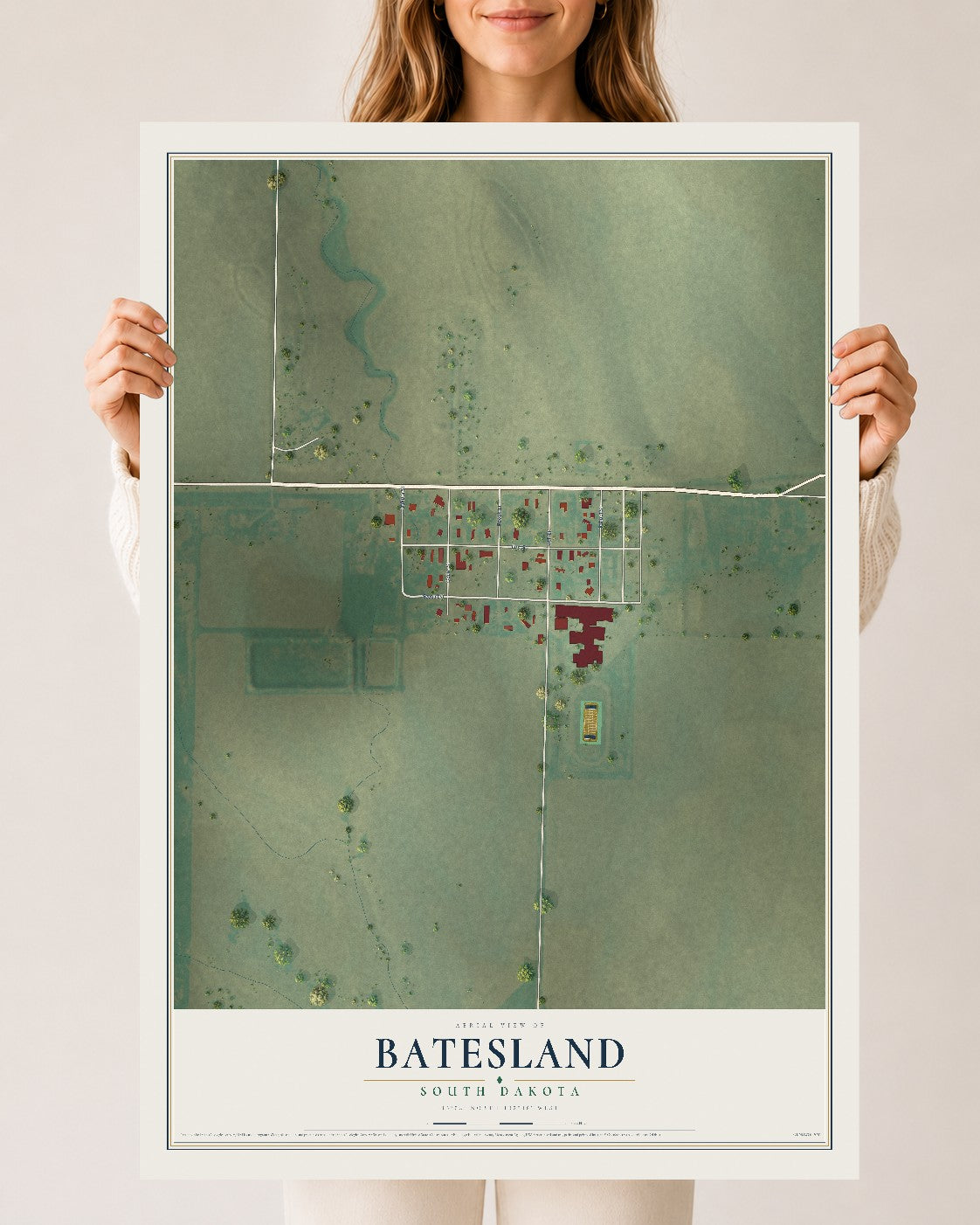 Map of Batesland, South Dakota, 24 x 36 inch unframed archival matte print