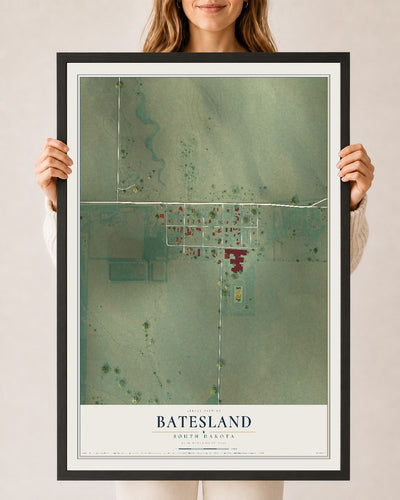 Map of Batesland, South Dakota, 24 x 36 inch print in a black wood frame