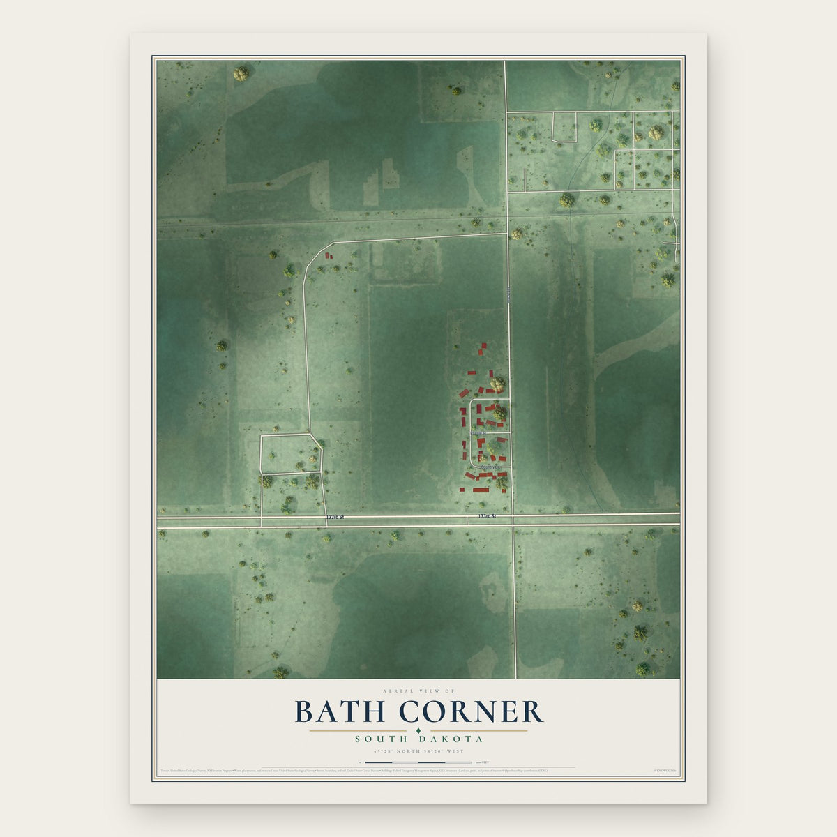 Bath Corner, South Dakota map print, the full design