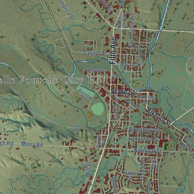 Second close-up of the map of Belle Fourche, South Dakota print showing more streets and buildings