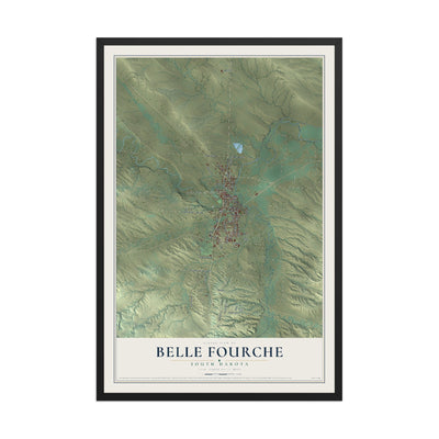 Map of Belle Fourche, South Dakota, 12 x 18 inch print in a black wood frame