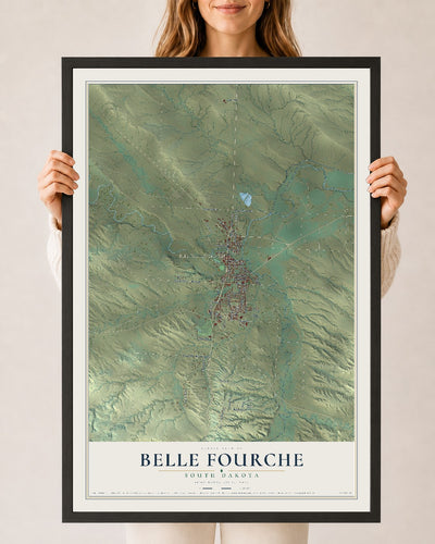 Map of Belle Fourche, South Dakota, 24 x 36 inch print in a black wood frame