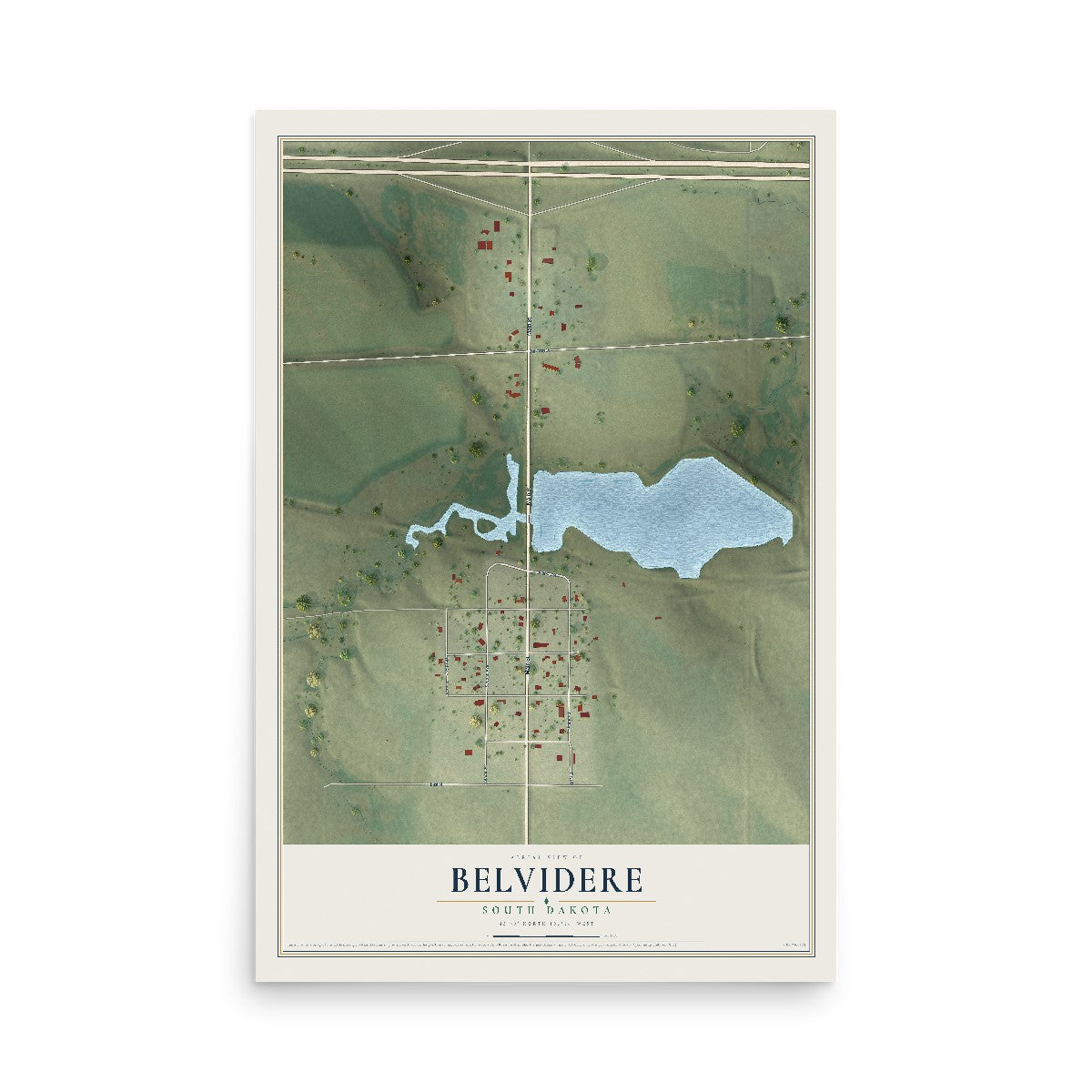 Map of Belvidere, South Dakota, 12 x 18 inch unframed archival matte print