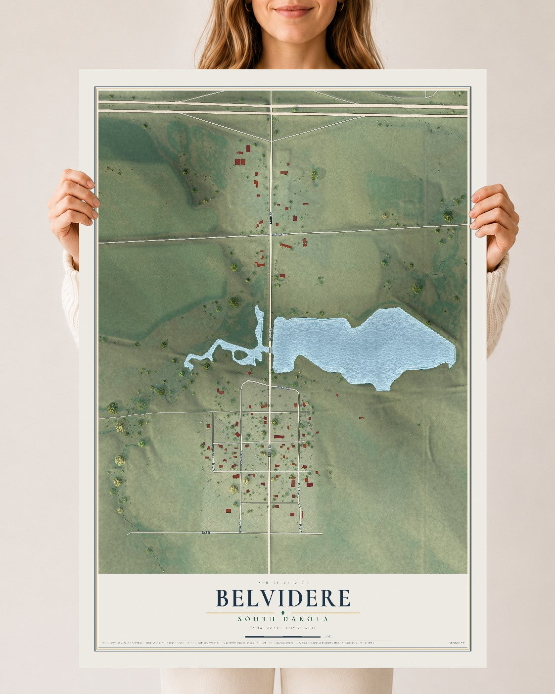 Map of Belvidere, South Dakota, 24 x 36 inch unframed archival matte print