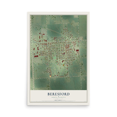 Map of Beresford, South Dakota, 12 x 18 inch unframed archival matte print